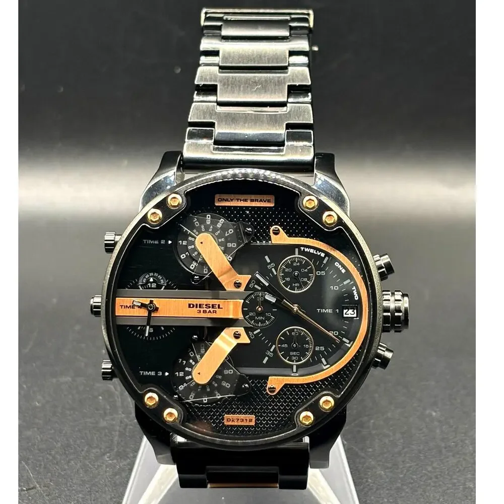 Diesel Mr Daddy 2.0 DZ7312 Black Rose Gold Dial Multi Time Zone Men's Watch